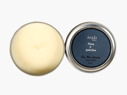 Peony & Wild Rose Scented Candle - Soy Wax | Tin Jar - Ayuda Homes