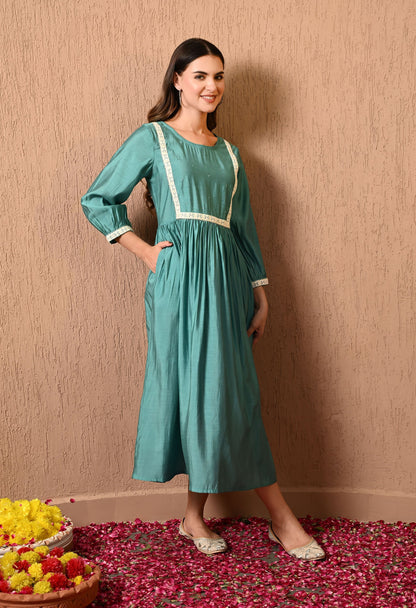 Teal Solid Empire Dress