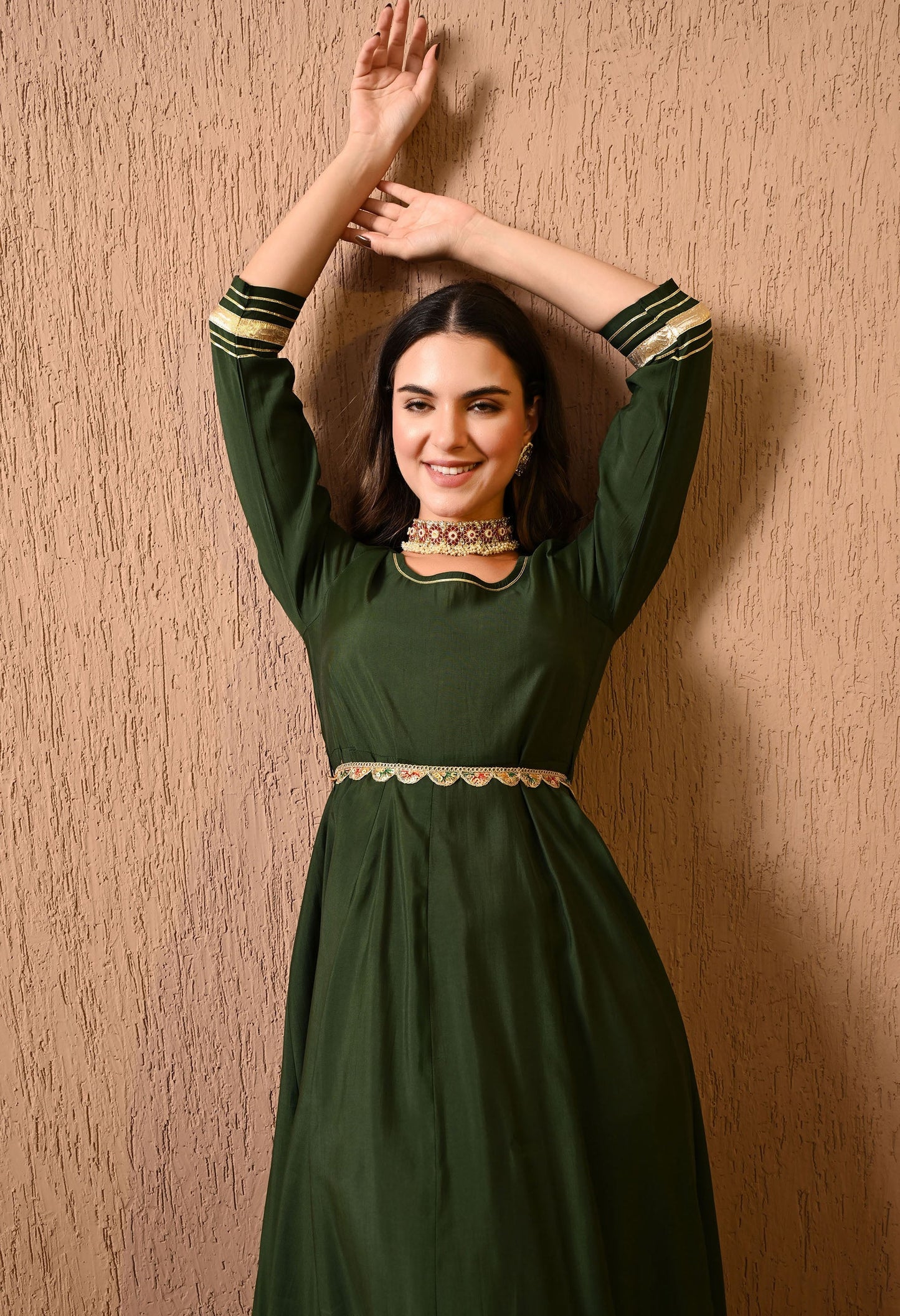 Green Solid Gown Dress