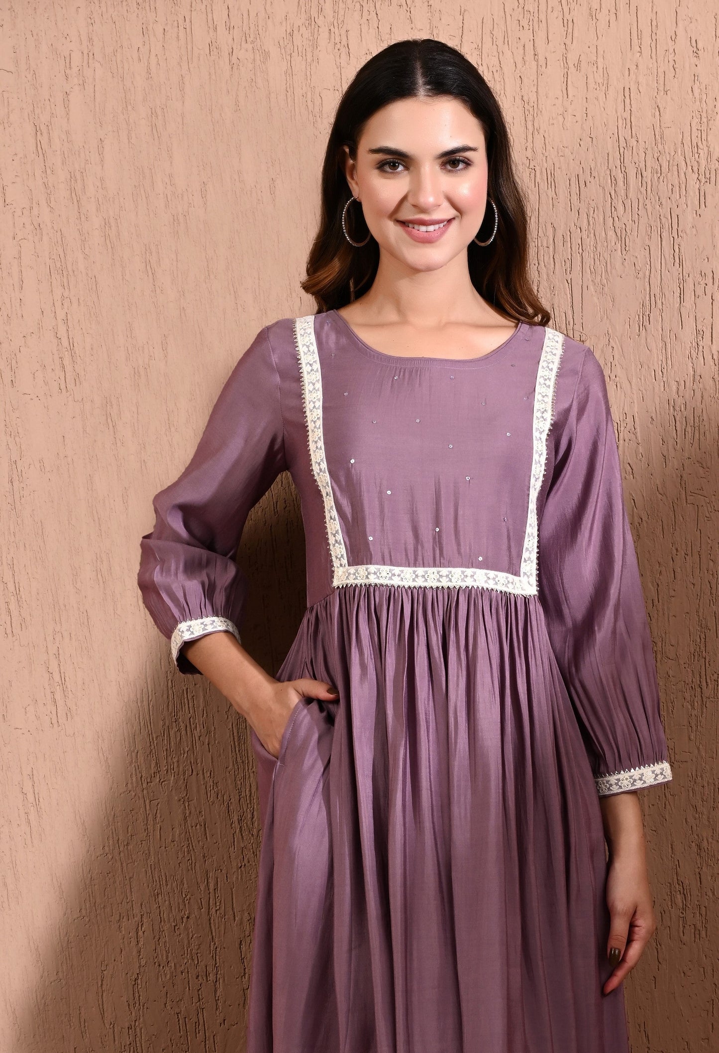 Lavender Solid Empire Dress