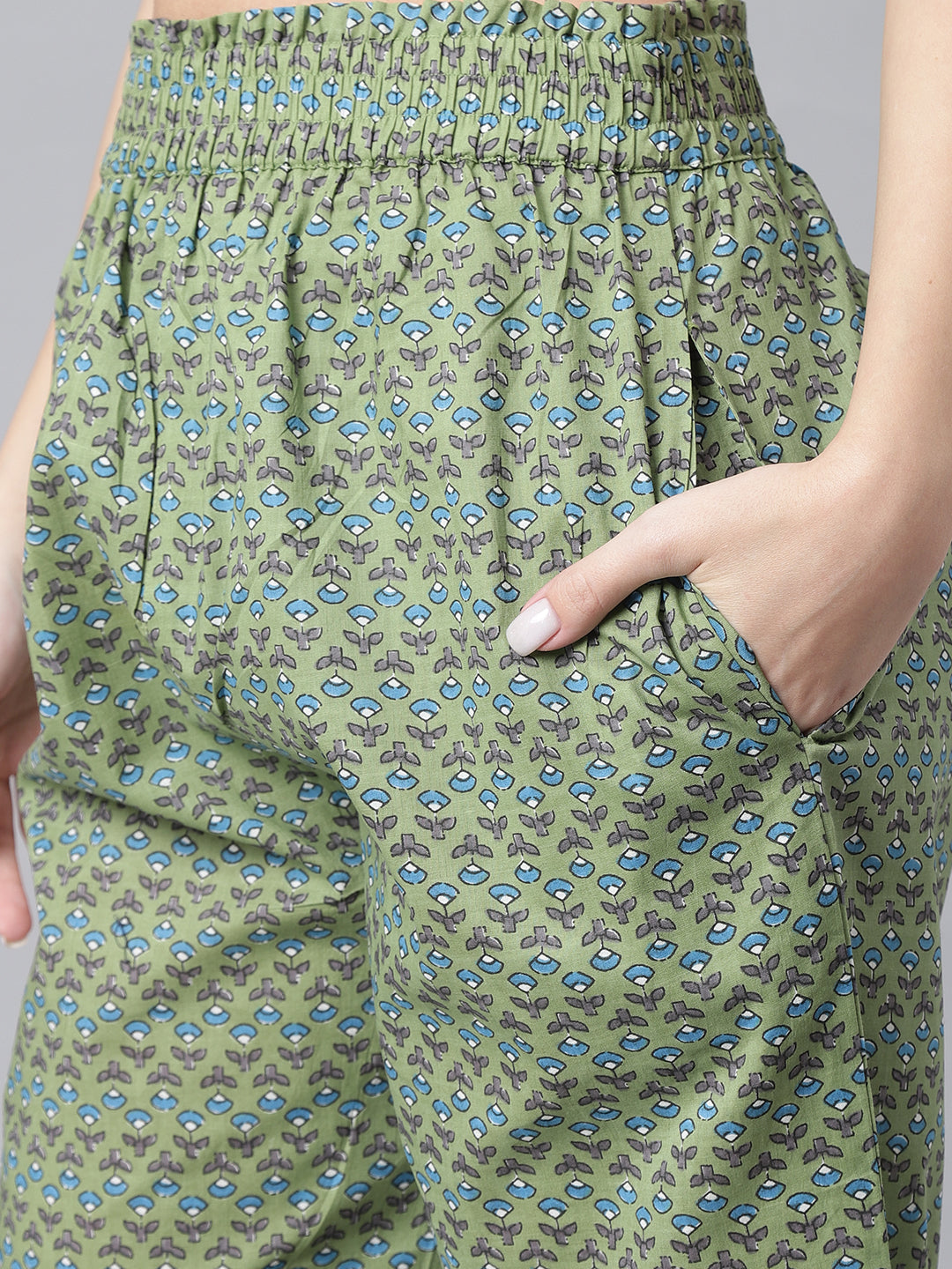 Green Blue Floral Aline Kurta Pant Set