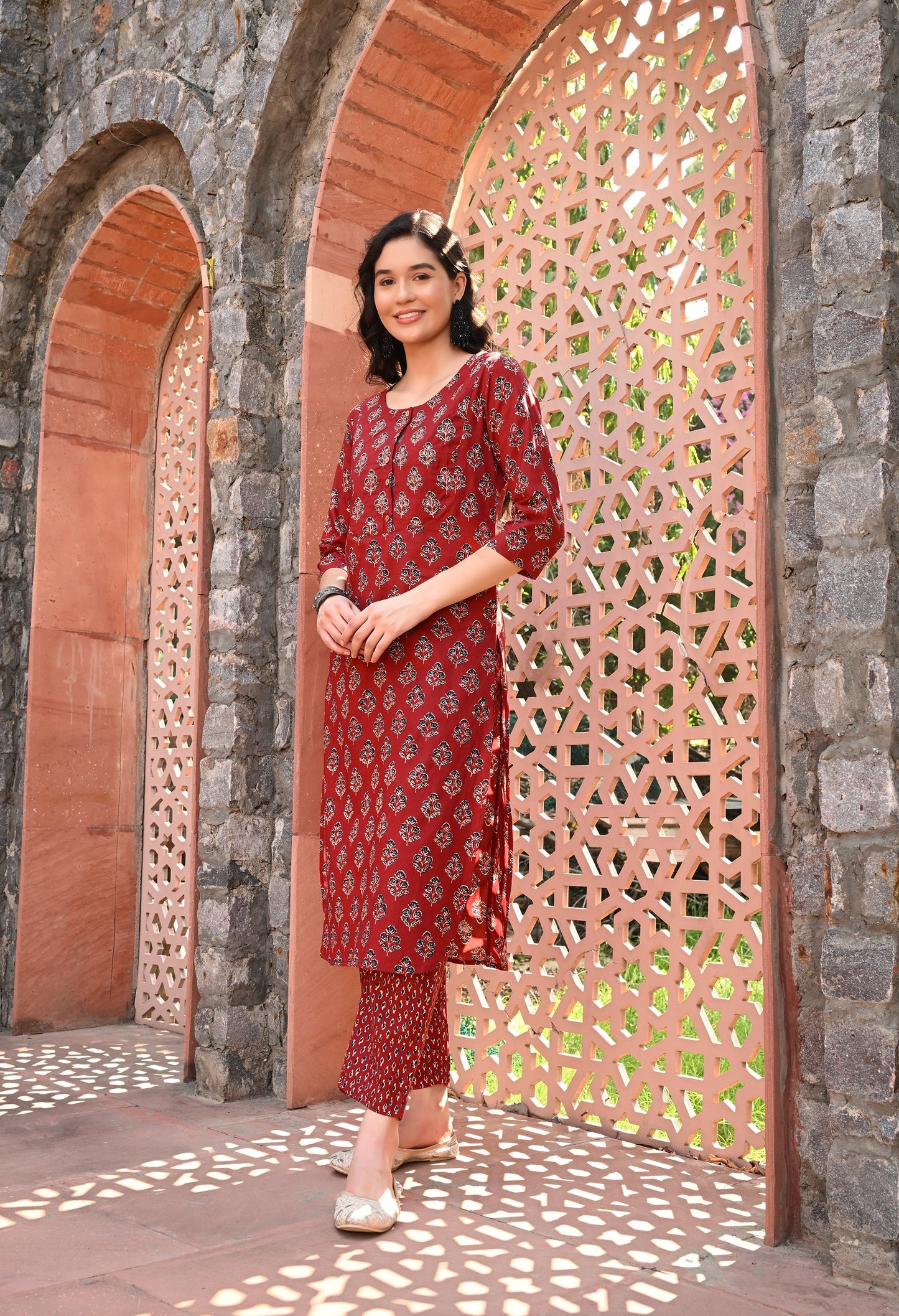 Maroon Embroidered Kurta Pant Set