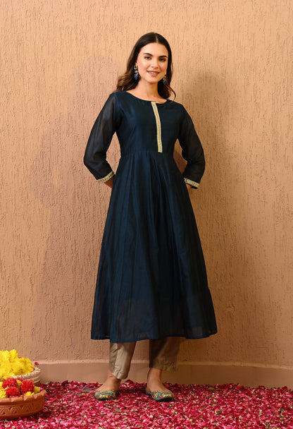 Blue Chanderi Kurta Pant Set