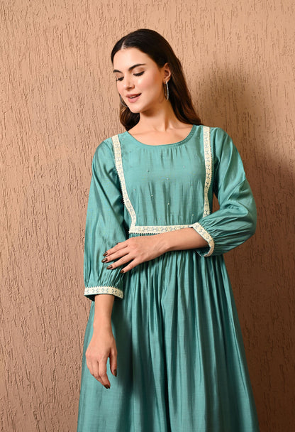 Teal Solid Empire Dress