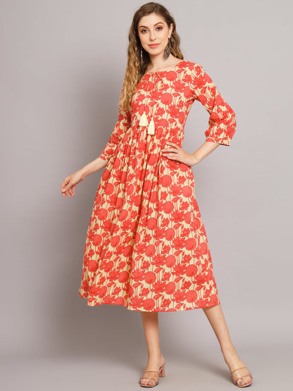 Peach Printed Cotton Dress