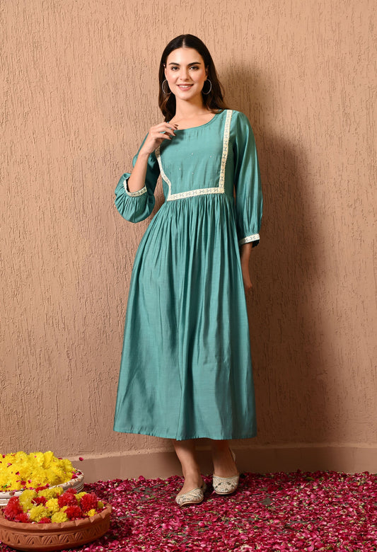 Teal Solid Empire Dress