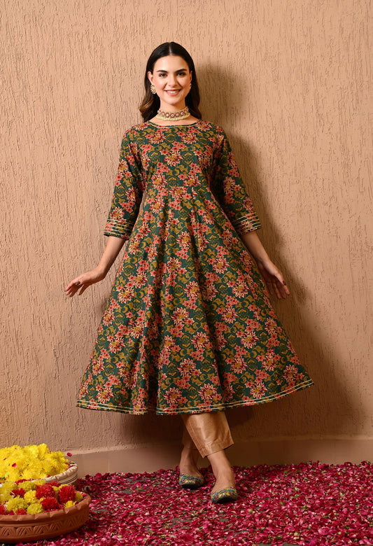 Green Floral Anarkali Kurta