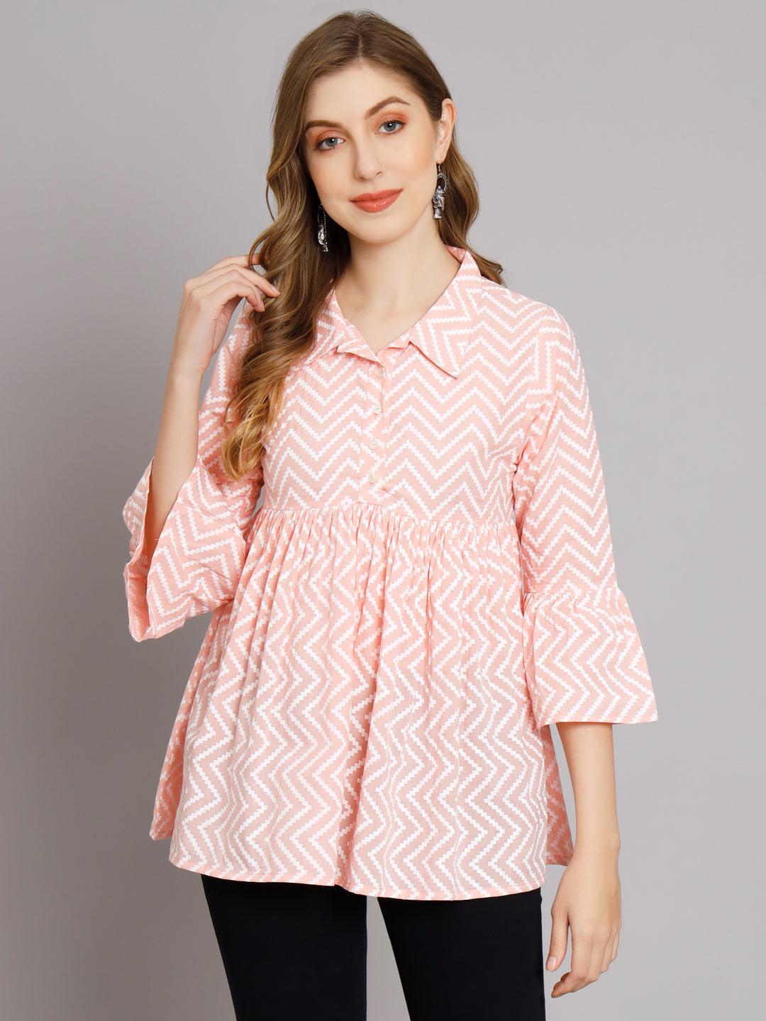 Blush Pink Chevron Print Cotton Top