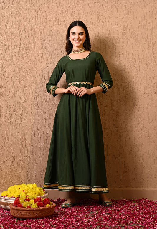 Green Solid Gown Dress