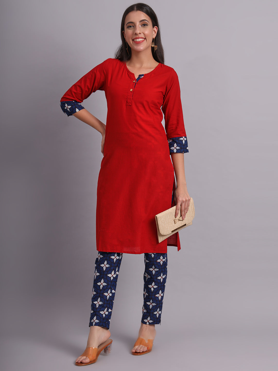 Maroon Solid Kurta Pant Set