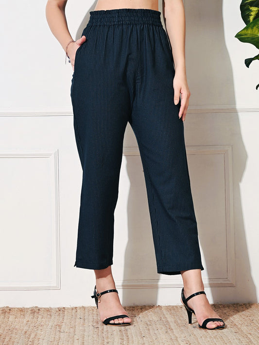 Navy Stripe Straight Fit Trousers