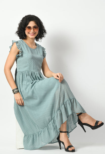 Green Georgette Fit and Flare Dress