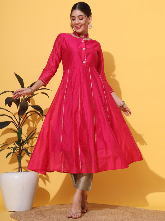 Magenta Anarkali Gotta Kurta Pant Set