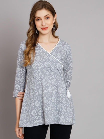 Pearl Grey Angrakha style wrap top