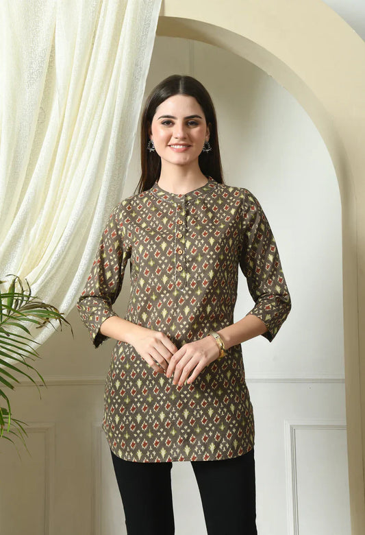 Mandarin Collar Printed Kurta