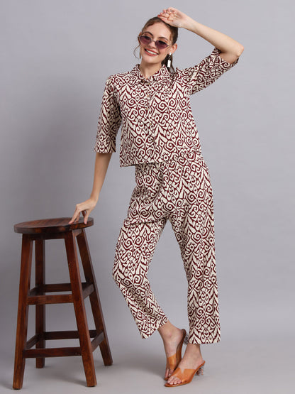 Ikkat Bold  Rayon Printed Shirt Style Top with Trouser