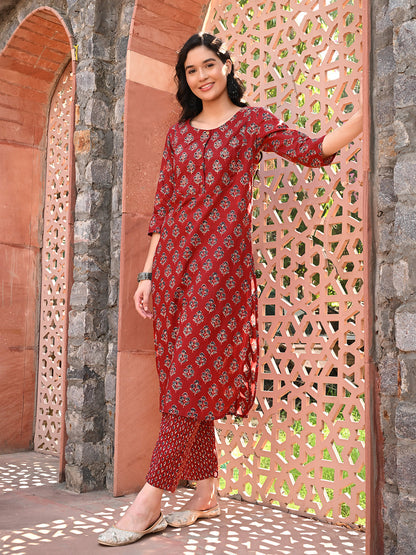 Maroon Embroidered Kurta Pant Set