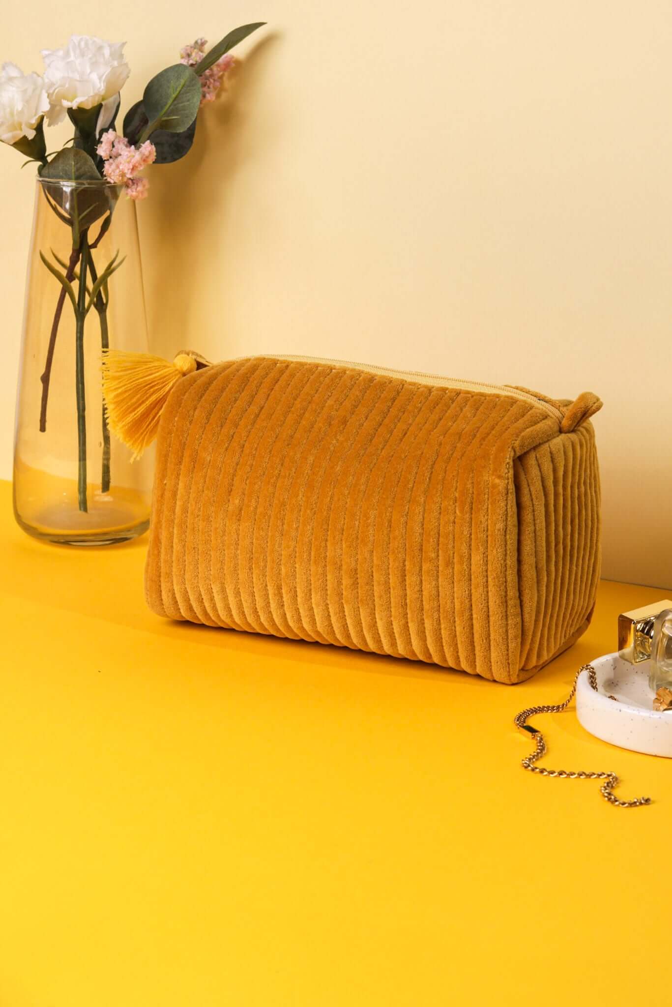 Velvet Quilted Pouch - Mustard