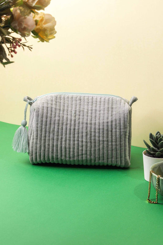 Velvet Quilted Pouch - Mint Green