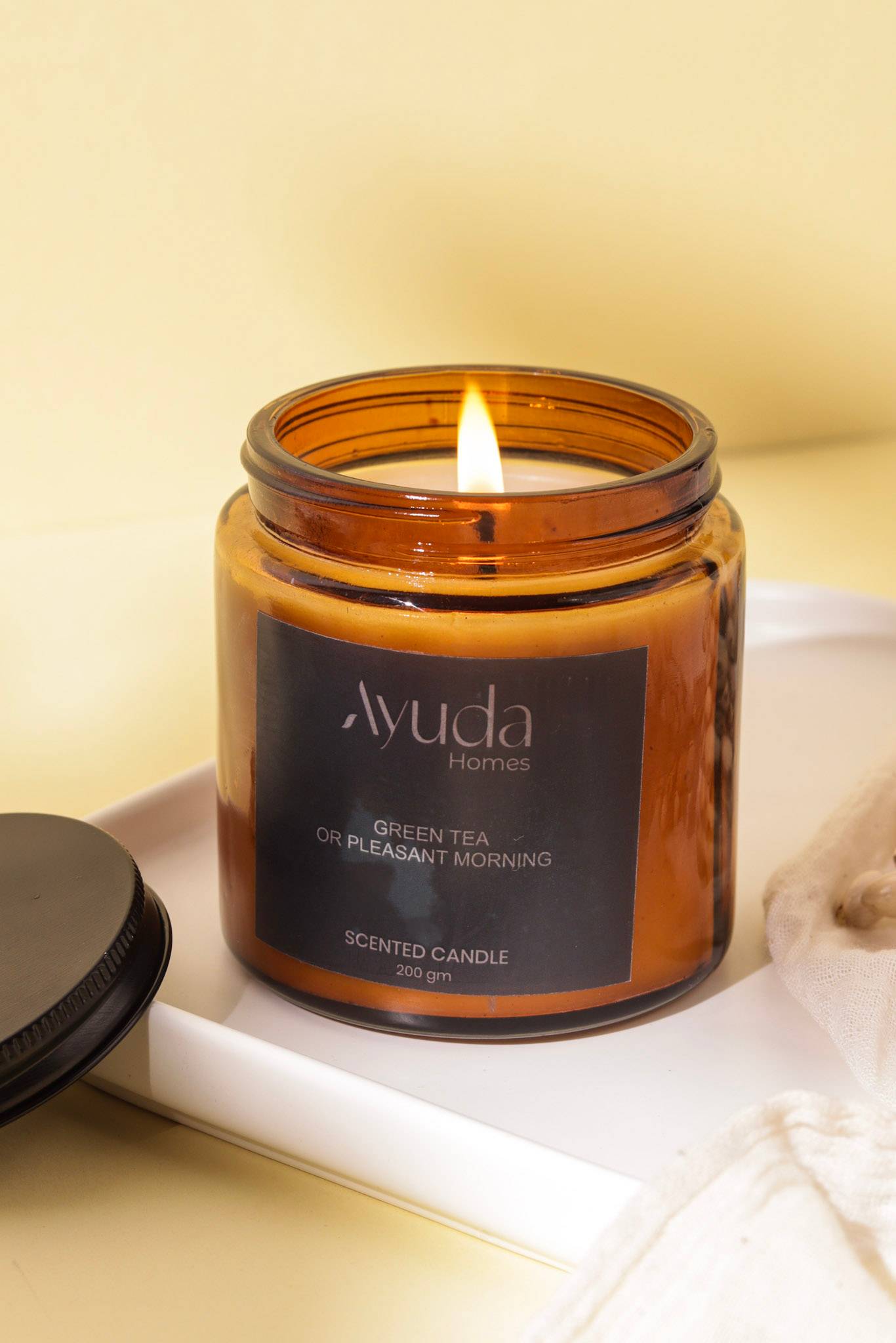 Green Tea Scented Candle - Soy Wax | Amber Glass Jar - Ayuda Homes