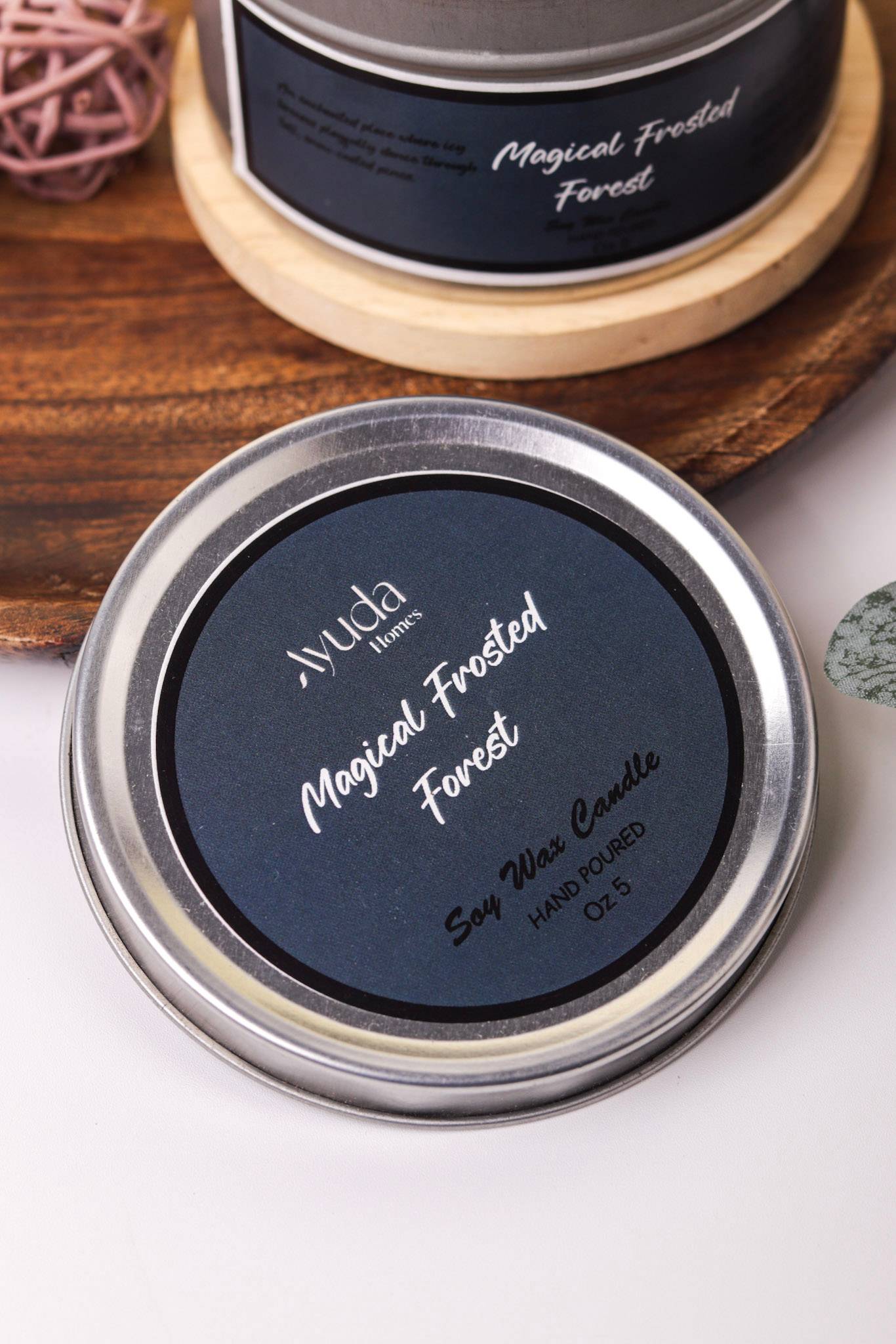 Magical Frosted Forest Scented Candle - Soy Wax | Tin Jar - Ayuda Homes