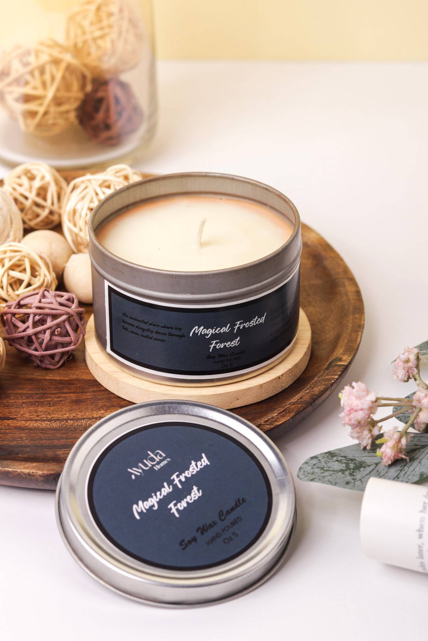 Magical Frosted Forest Scented Candle - Soy Wax | Tin Jar - Ayuda Homes