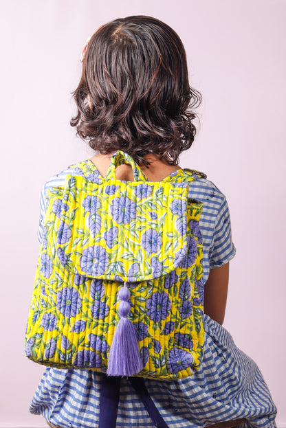 Quilted Kids Backpack with Floral Block Print