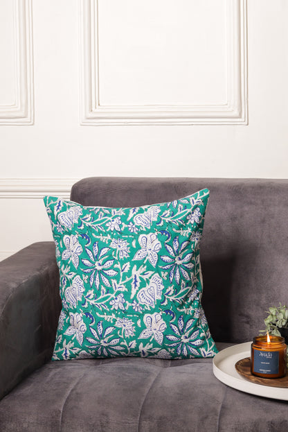 Sea Green Cushion Cover - Block Printed