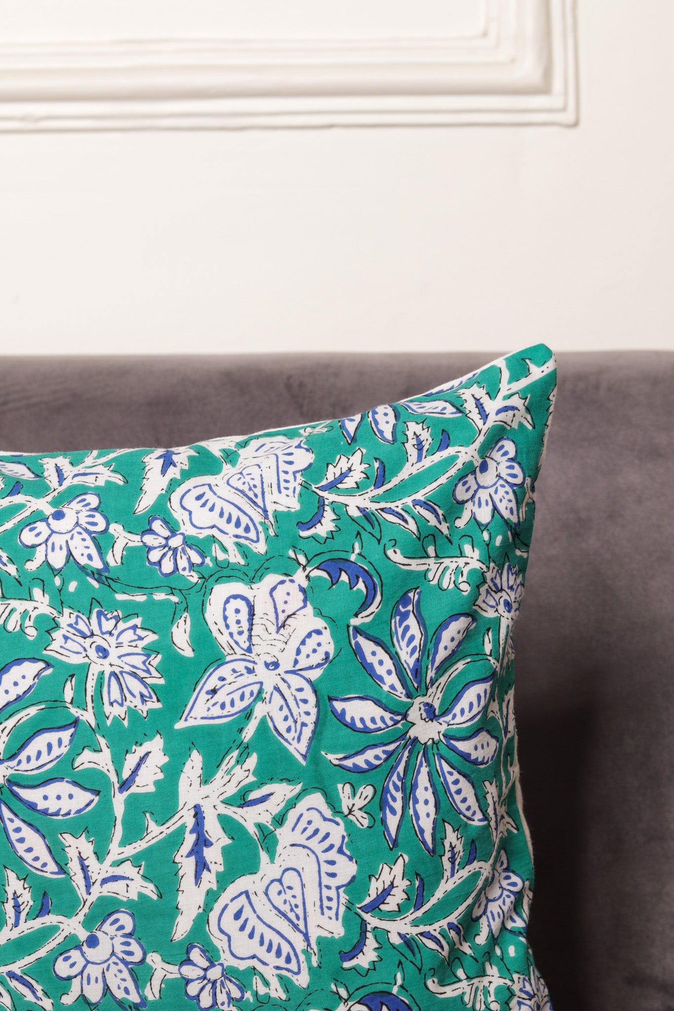 Sea Green Cushion Cover - Block Printed