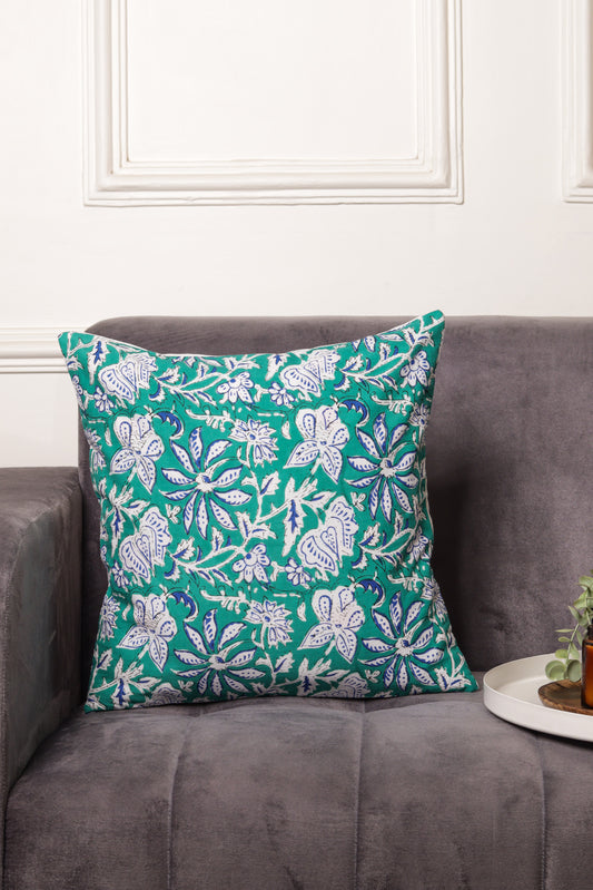 Sea Green Cushion Cover - Block Printed