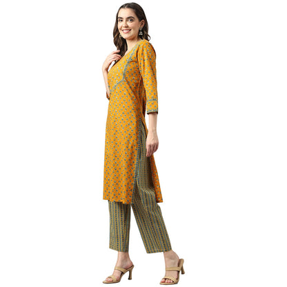 Cotton Mustard Kurta Pant Set