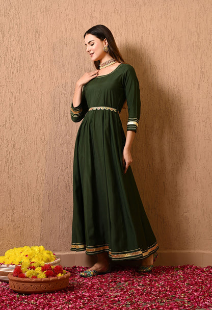 Green Solid Gown Dress