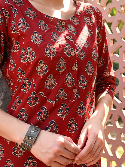 Maroon Embroidered Kurta Pant Set