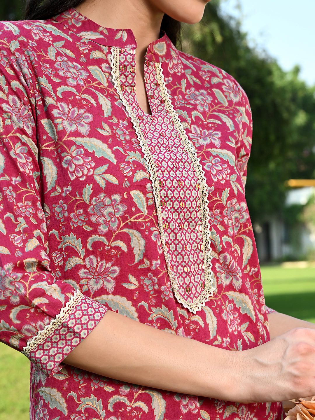 Magenta Handwork Kurta Pant Set