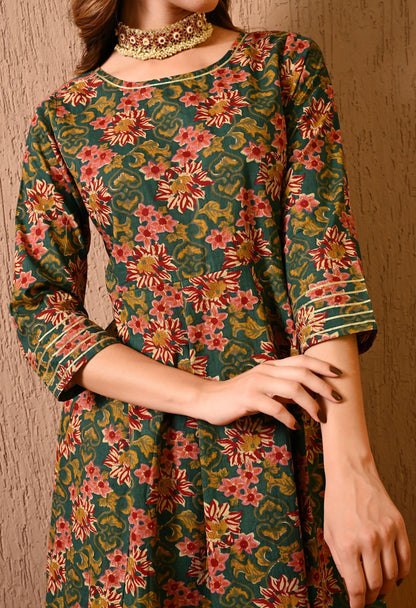 Green Floral Anarkali Kurta