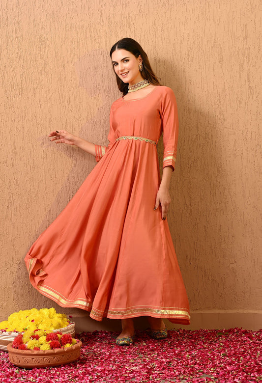 Peach Solid Gown Dress