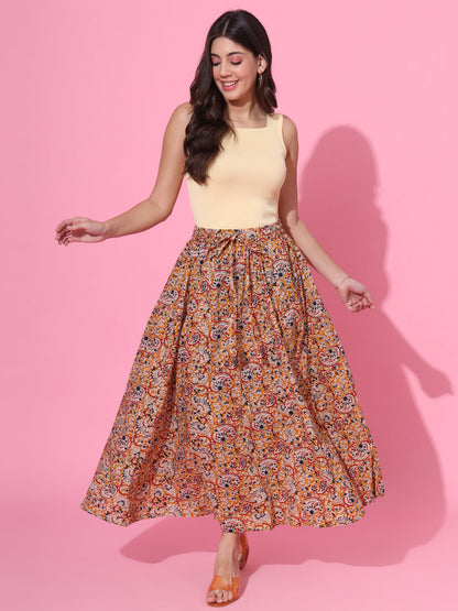 Spicy Mustard Kalamkari Flared Skirt