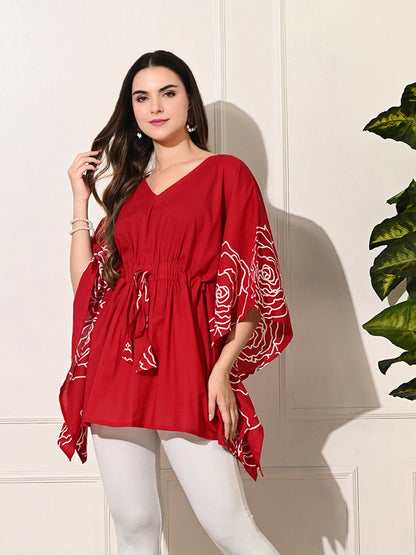 Red Carnation Kaftan Tunic