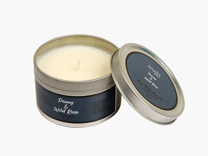 Peony & Wild Rose Scented Candle - Soy Wax | Tin Jar - Ayuda Homes