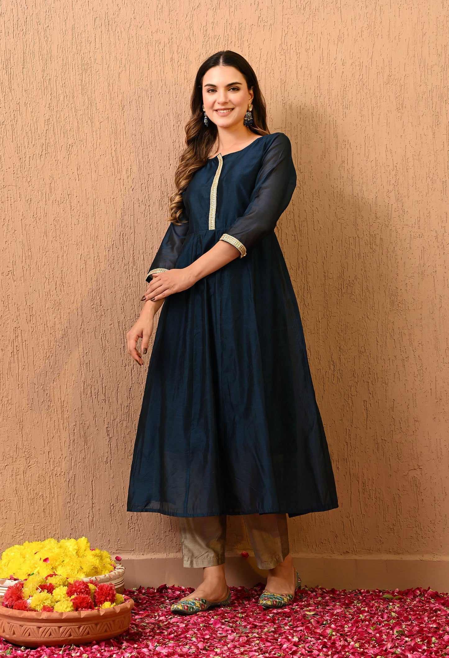 Blue Chanderi Kurta Pant Set