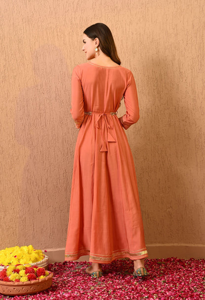 Peach Solid Gown Dress