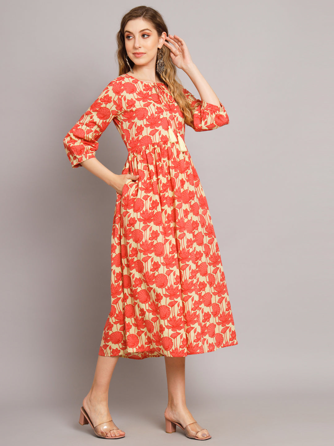 Peach Printed Cotton Dress