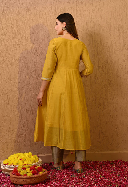 Yellow Chanderi Kurta Pant Set