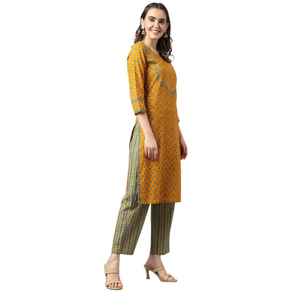 Cotton Mustard Kurta Pant Set