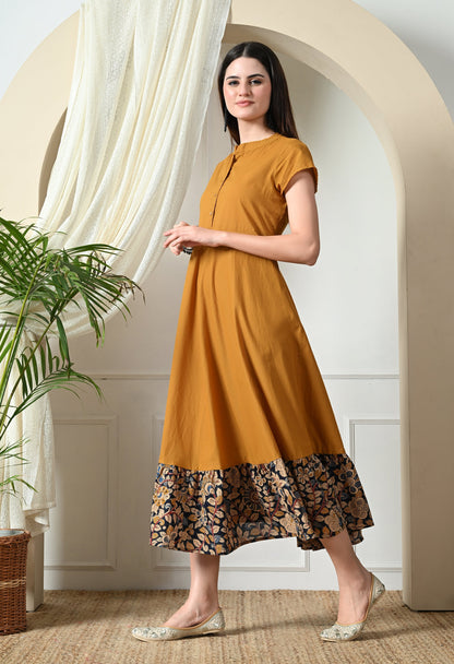 Mustard with Kalamkari Flared Dress