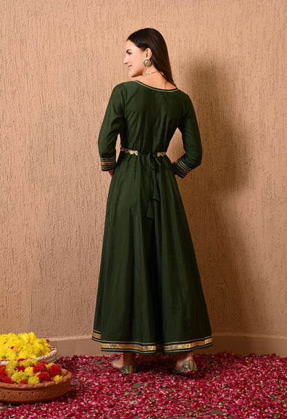 Green Solid Gown Dress