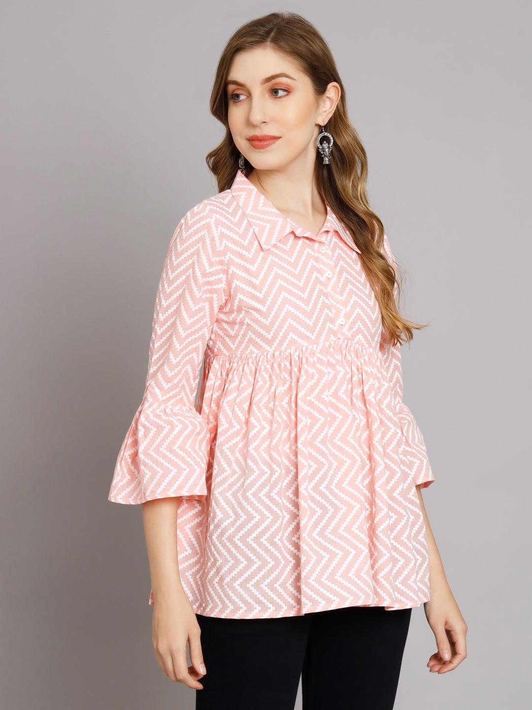 Blush Pink Chevron Print Cotton Top