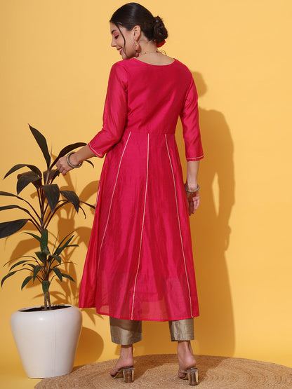 Magenta Anarkali Gotta Kurta Pant Set