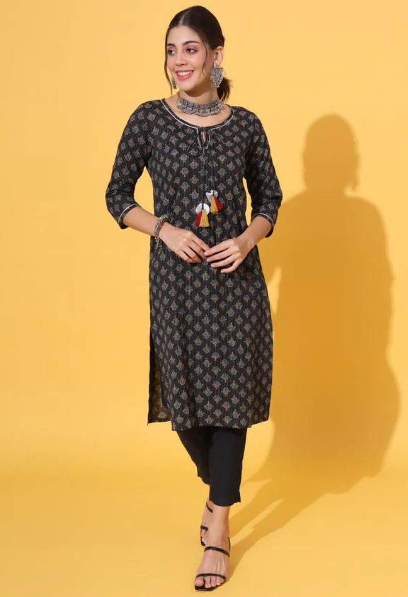 Black Bagru Kantha Kurta