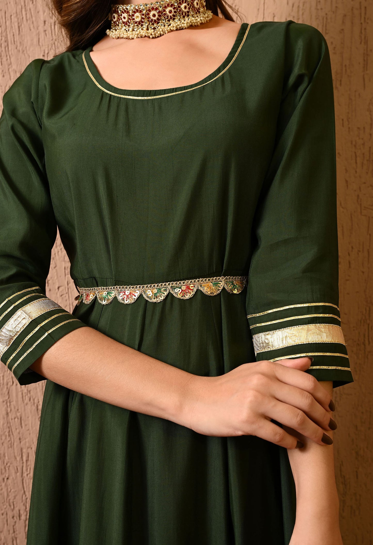 Green Solid Gown Dress